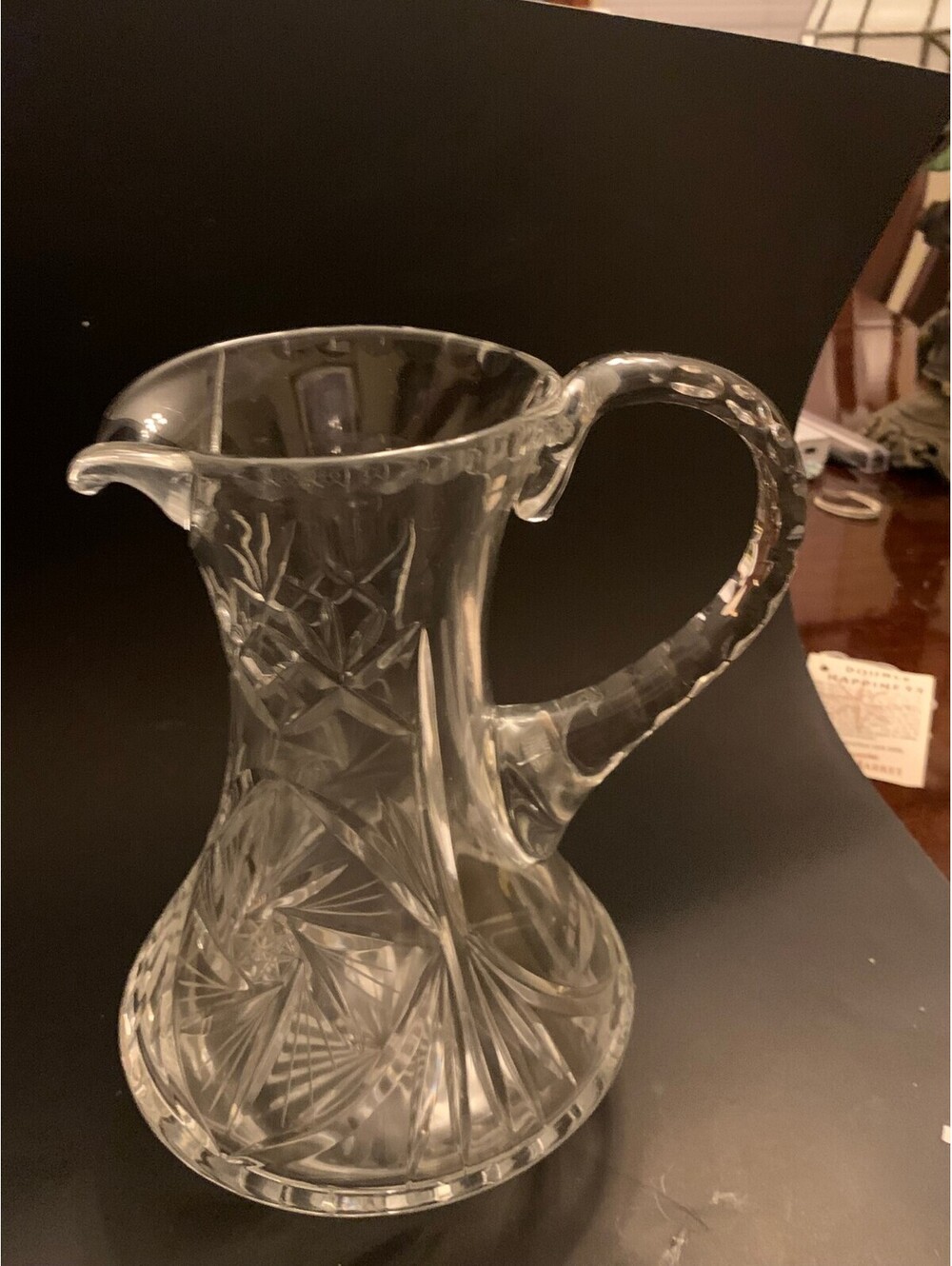 Vintage Lead Crystal Glass Pitcher Etched